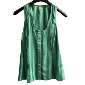 Free People‎ Free Est Top Green Striped Open Tie Sides Back Size M Preppy Y2K